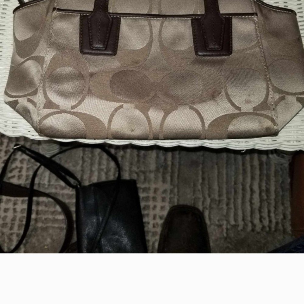 Coach Cream and Brown Shoulder Bag with Elegant Design and Structured Shape